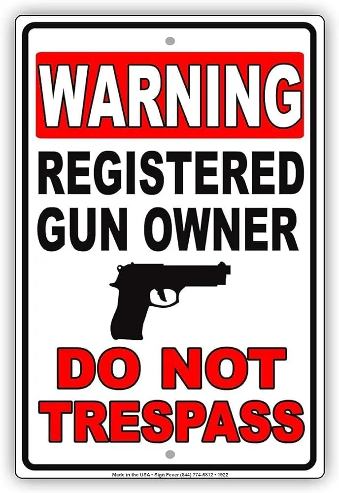 Panneau d'avertissement, propriétaire de pistolet enregistré, ne passe pas, restriction, alerte d'attention, panneau d'avertissement 8x12 pouces