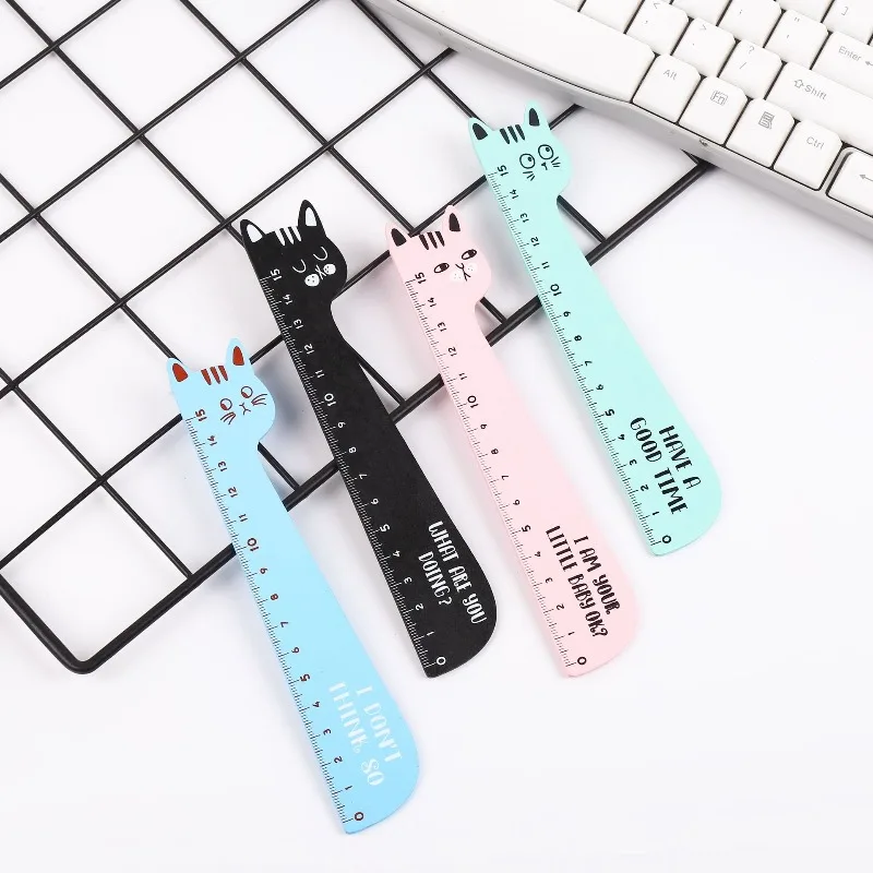 Creative Cute and Fresh Student Prizes Drawing Ruler Hand Account Wooden Cute Cat Wooden Ruler 15cm Student Reward Stationery