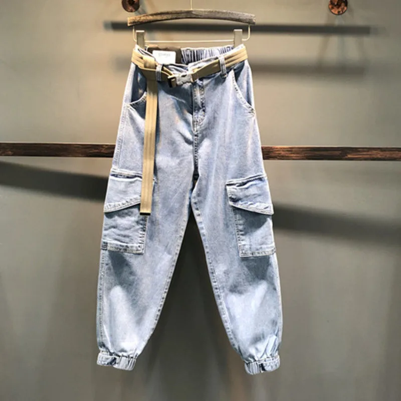 

Men's Jeans Overalls Streetwear Fashion Loose Man Nine Point Pants Wide Leg Casual Wild Vintage Male Harlan Denim Pants New 5XL