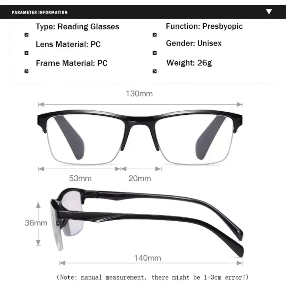 Men Reading Glasses Half-Frame Ultrlight Presbyopia Glasses 2024 Women Eyewear +0.75 To +4.0 Unisex Reading Óculos Очки Женские