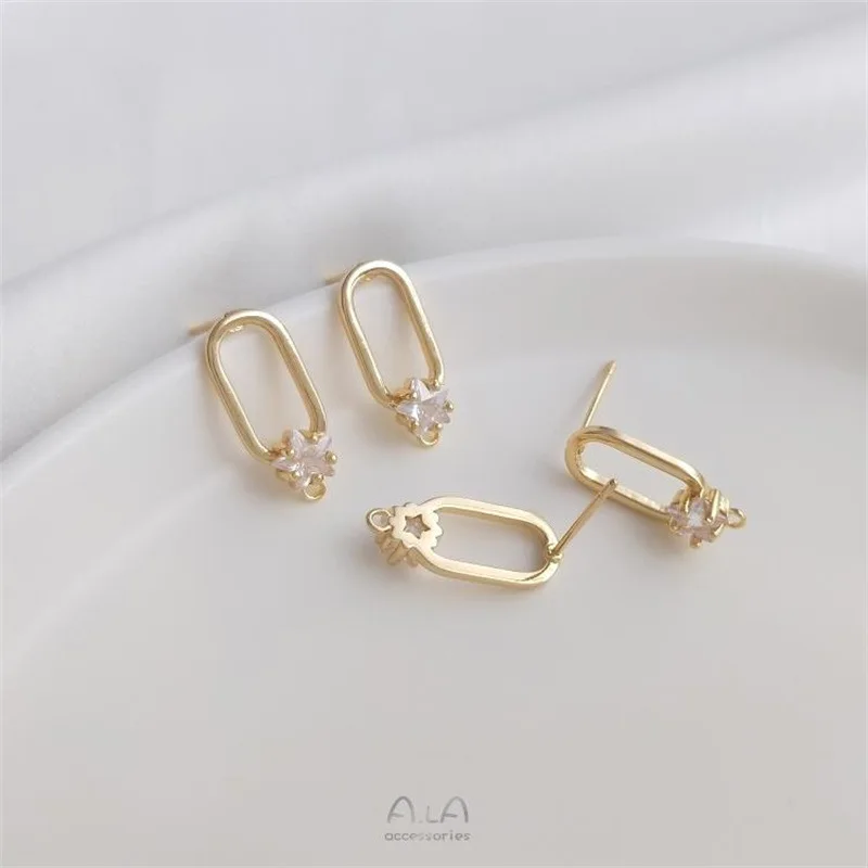 14K Gold-plated Pentagram Zircon Oval With Hanging Ring Earrings Hmade DIY Earrings Ear Jewelry Accessories Material