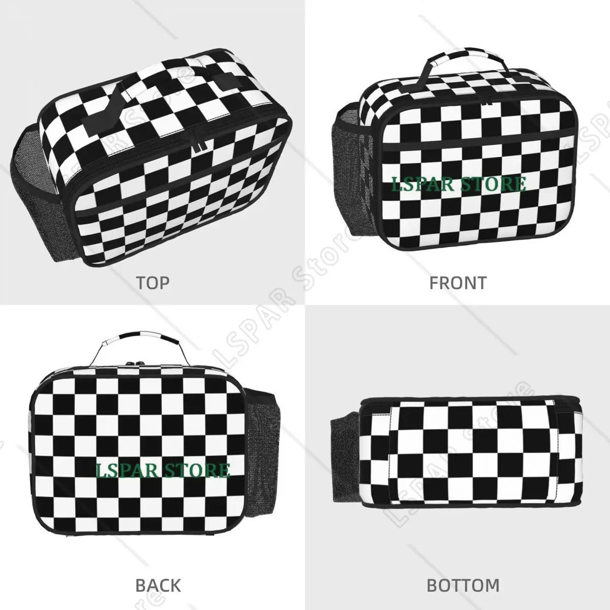 Black And White Checkered Insulated Lunch Bag for Women Office Cooler Thermal Food Box Tote Portable Lunch Boxes Container
