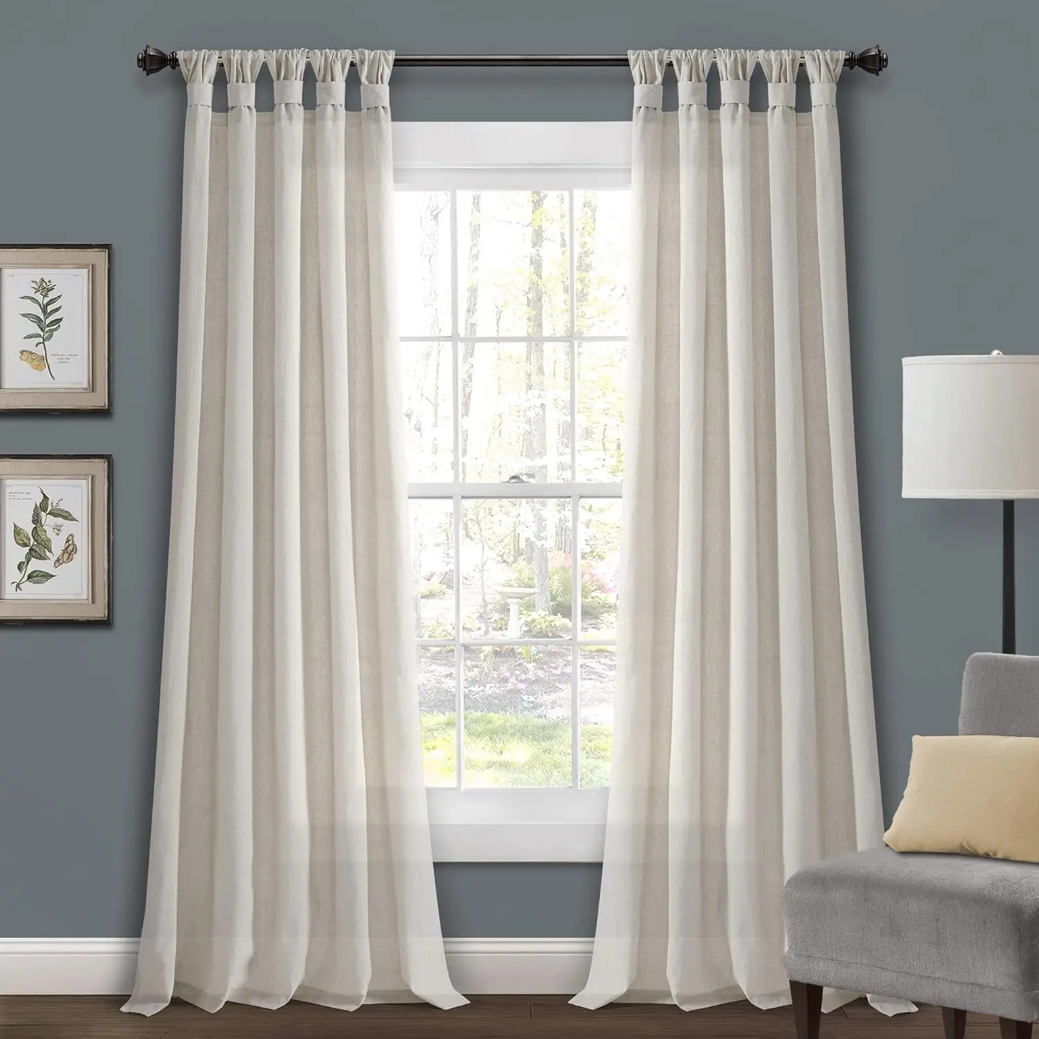 

Burlap Knotted Tab-Top Curtain Panel Pair, 45"W x 108"L, Light Linen