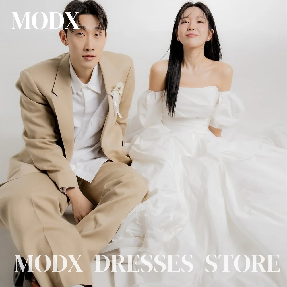 

MODX Elegant Strapless A-line Wedding Dress Taffeta Detachable Sleeve Pleat 웨딩드레스 Korea Photoshoot Customised Bride Gowns 2025