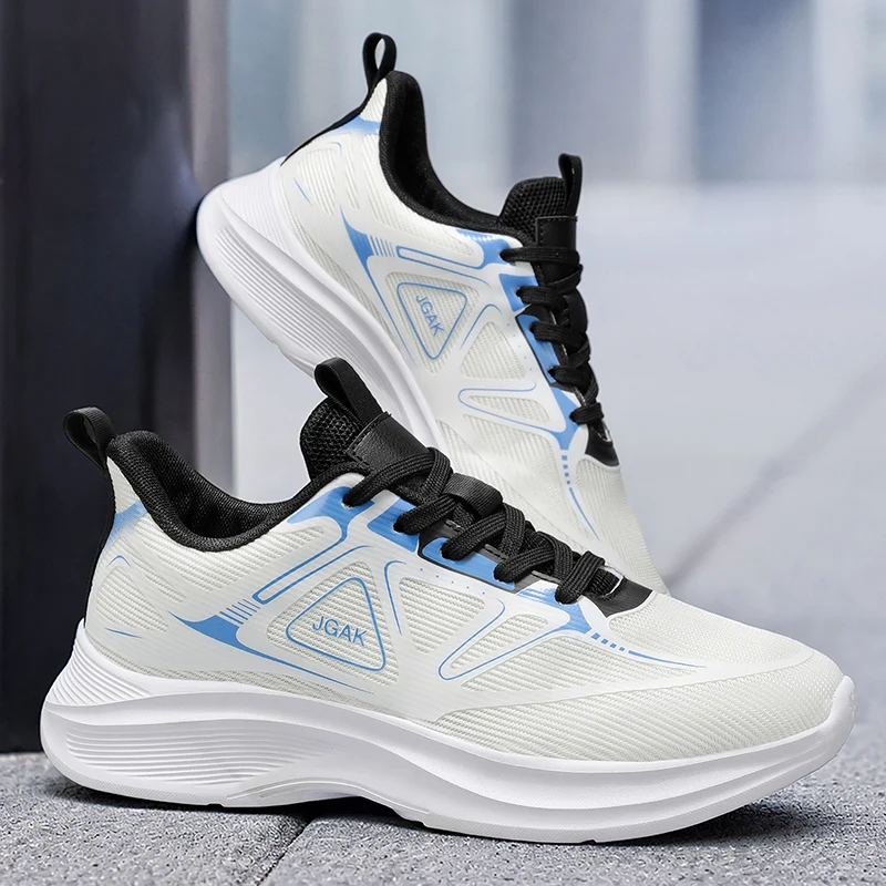

Big Size Men Knit Mesh Sneakers Geometric Design Breathable Lightweight Cushioning Sports Running Shoes for Outdoor Daily Wear