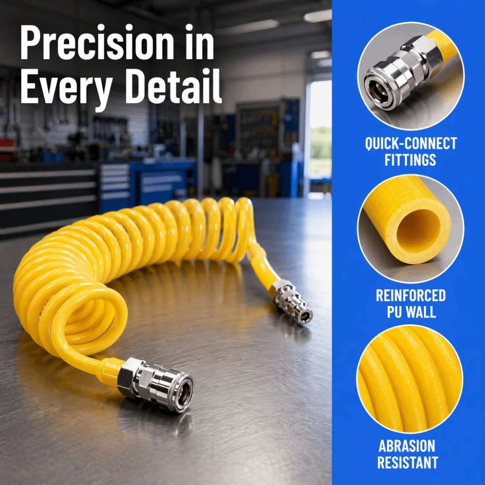 3/6/9m PU Recoil Air Hose SP20-PP20 Quick Connect Fittings 8*5mm Coiled Air Hose Retractable Spring Tube Pneumatic Spiral Hose