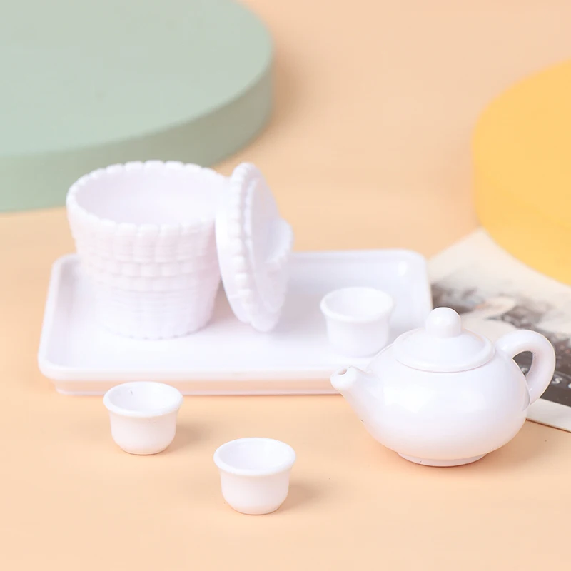 1:12 Dolls House Miniature White Cups & Pot Set Direction Furniture Toys Plactic Coffee Tea Cups Dollhouse Accessory