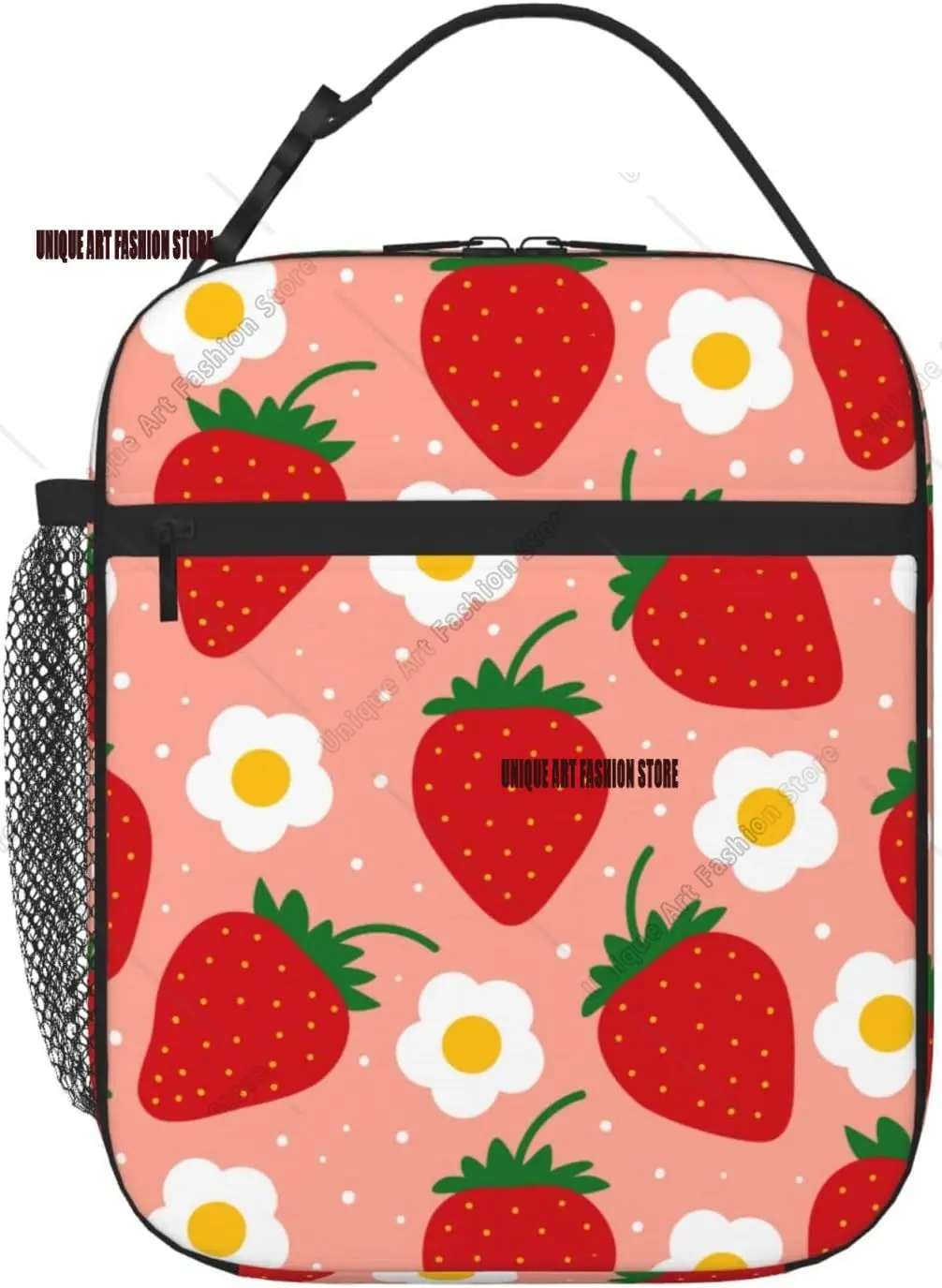 Strawberry Insulated Lunch Bag Bento Lunch Box Cooler Bag with Front Pocket Cute Lunch Tote Bag Lunchbox for Work Office