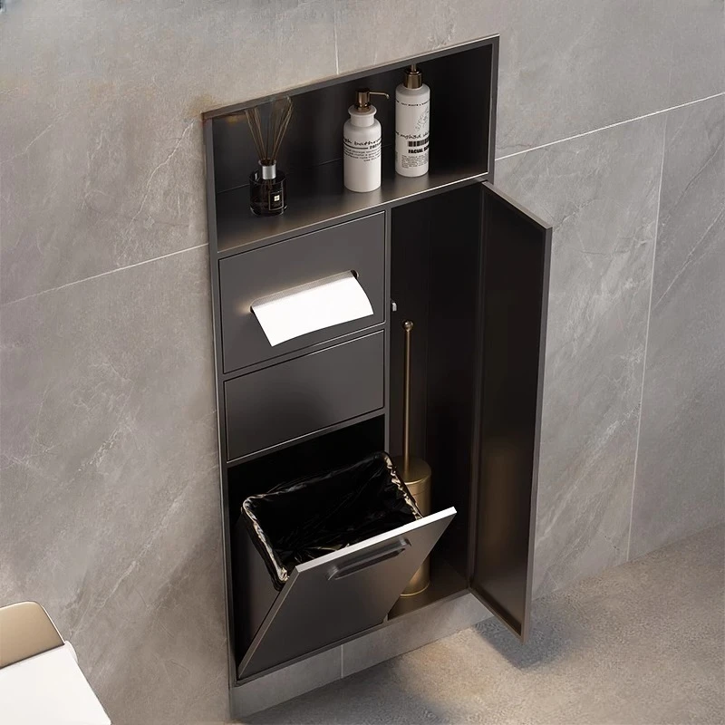 

Stainless steel toilet trash can niche, concealed toilet bathroom storage next to it