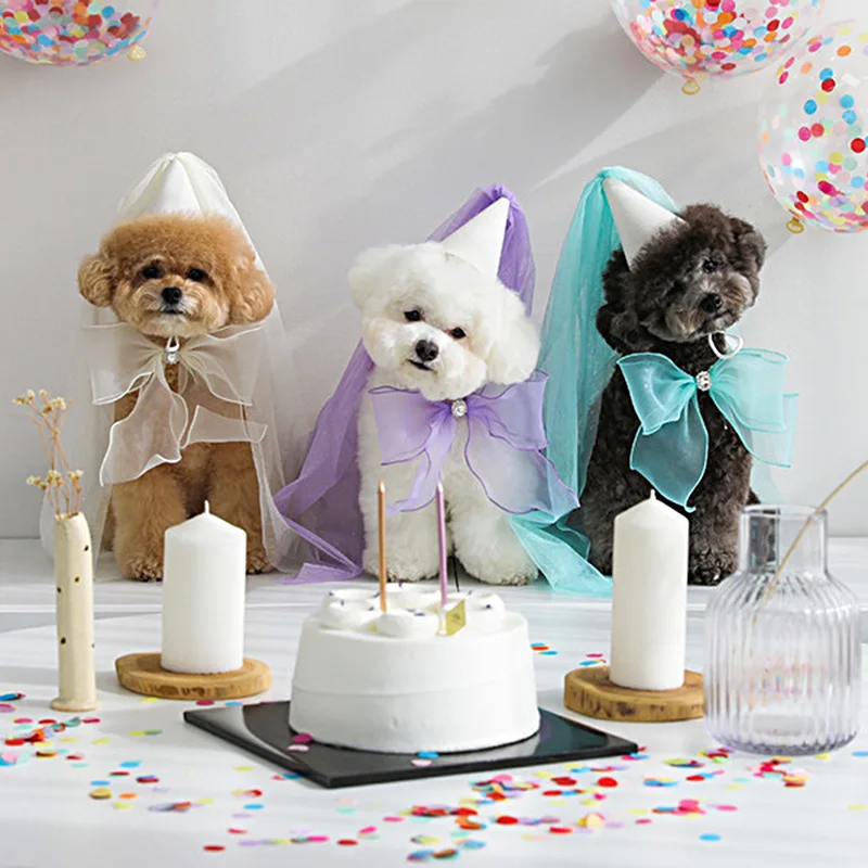 Cute Pet Dog Birthday Party Hat Wedding Hat Bow Saliva Towel Teddy Triangle Scarf Bow Pocket Bib Scarf Dog Cute Jewelry Dog Hats