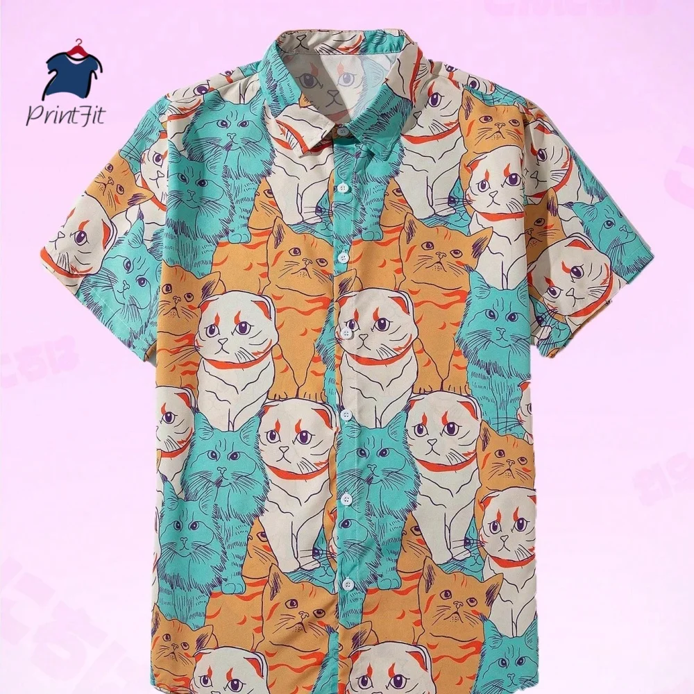 

Summer Men's Hawaiian Short Sleeve Printed Shirts Loose Fitting Oversized Social Cartoon Pictures Floral Casual Fashion Clothing