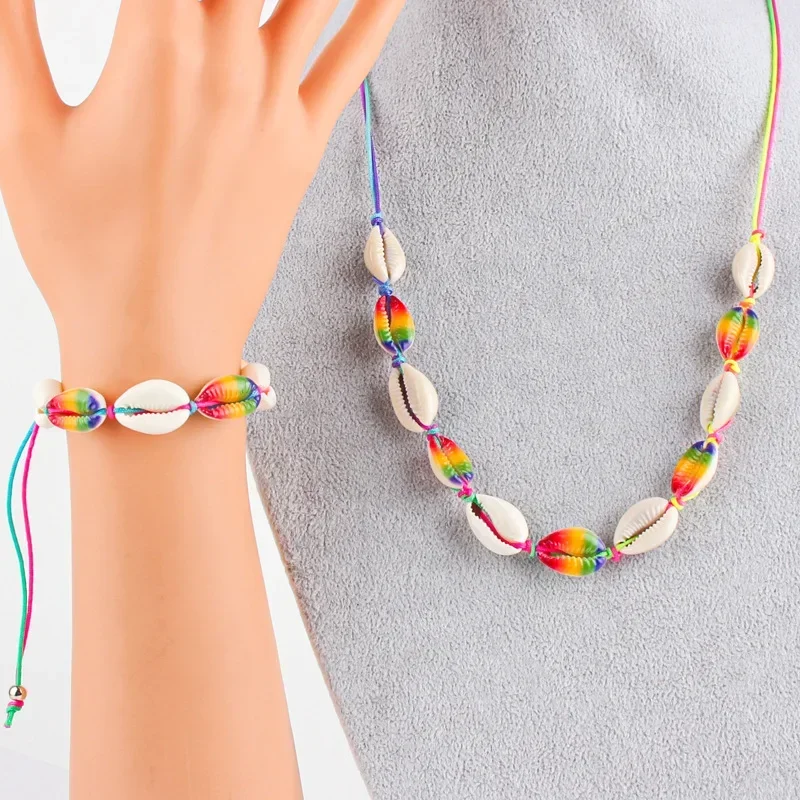 Rice bead bracelet Rainbow Sea shell Originality Hand knitting Bohemia Colour Adjustable Fashion Simple Beaded bracelet necklace