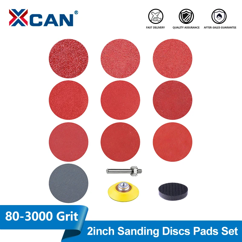 XCAN 203pcs 50mm Sanding Disc 2 Inch 80-3000 Grit Sandpapers Sanding Pads Kit For Drill Grinder Rotary Tools With Backer Plate