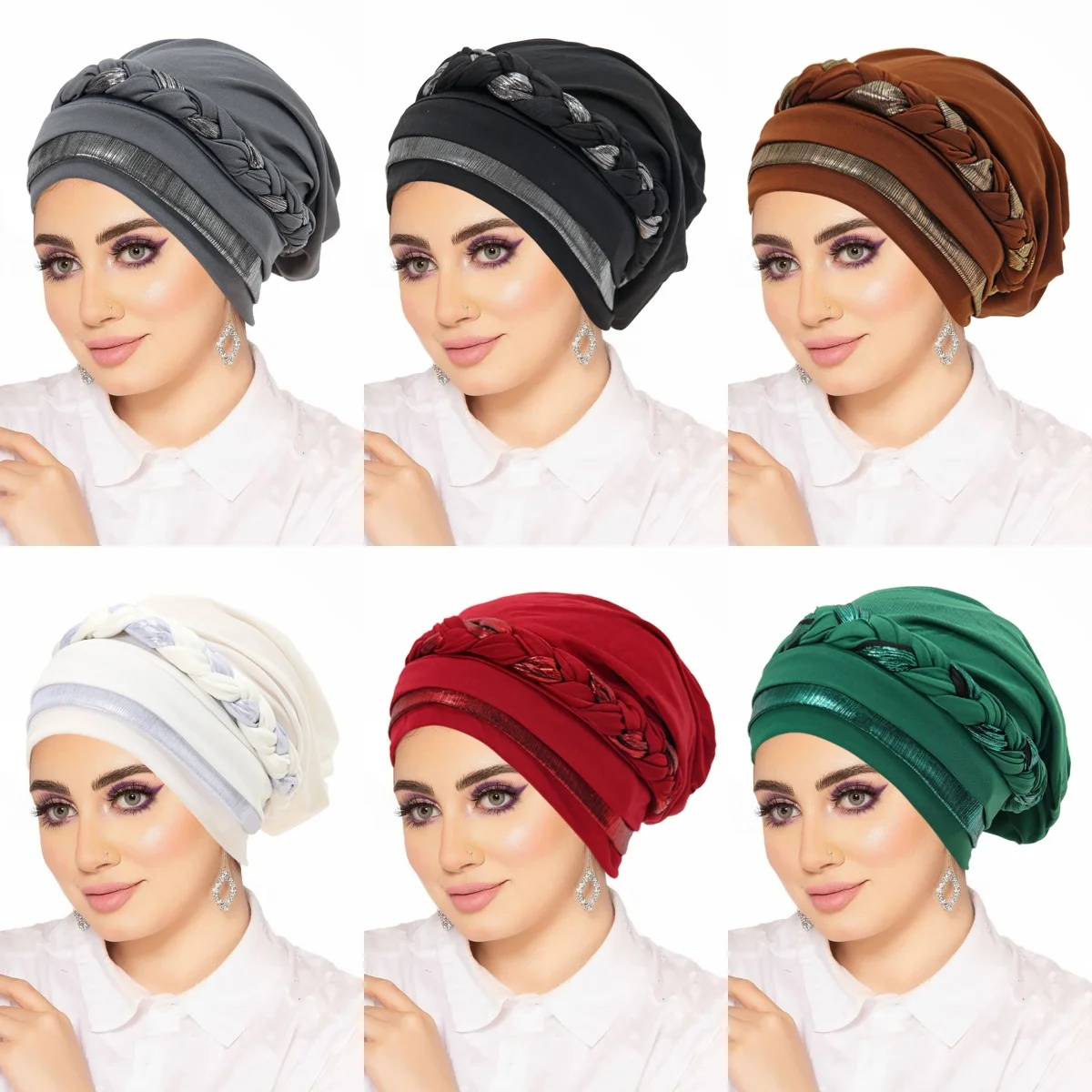 

Новая женская тюрбан-хиджаб 2026 года с блестками, шапочка для химиотерапии, мусульманский платок с косами, головной убор для скрытия волос, исламский головной убор для женщин