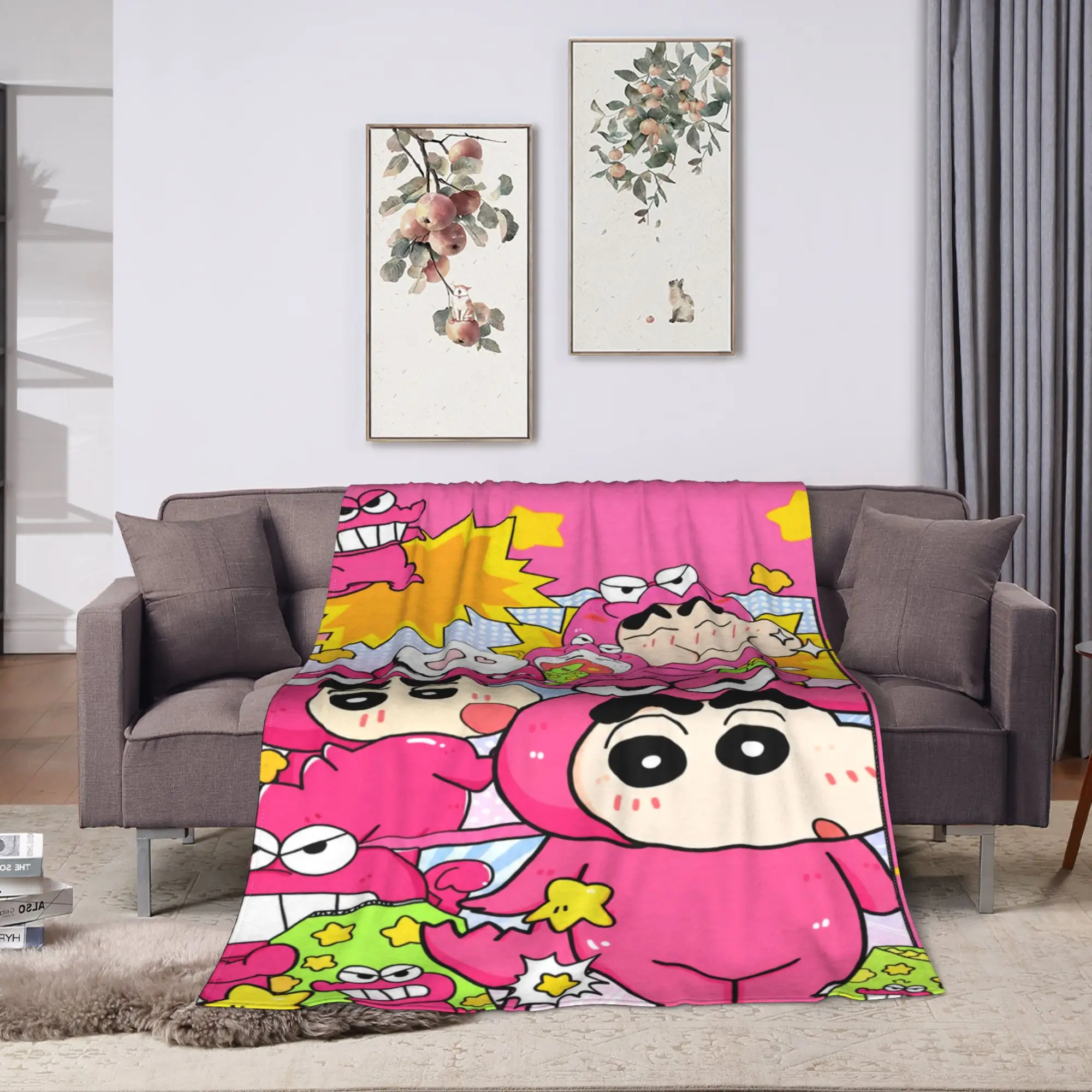 Crayon Shin-chans Pink Group Plush Blankets Child  Flannel Throw Blanket For Couch Bed Warm Soft Design Quality Bedspread Gift
