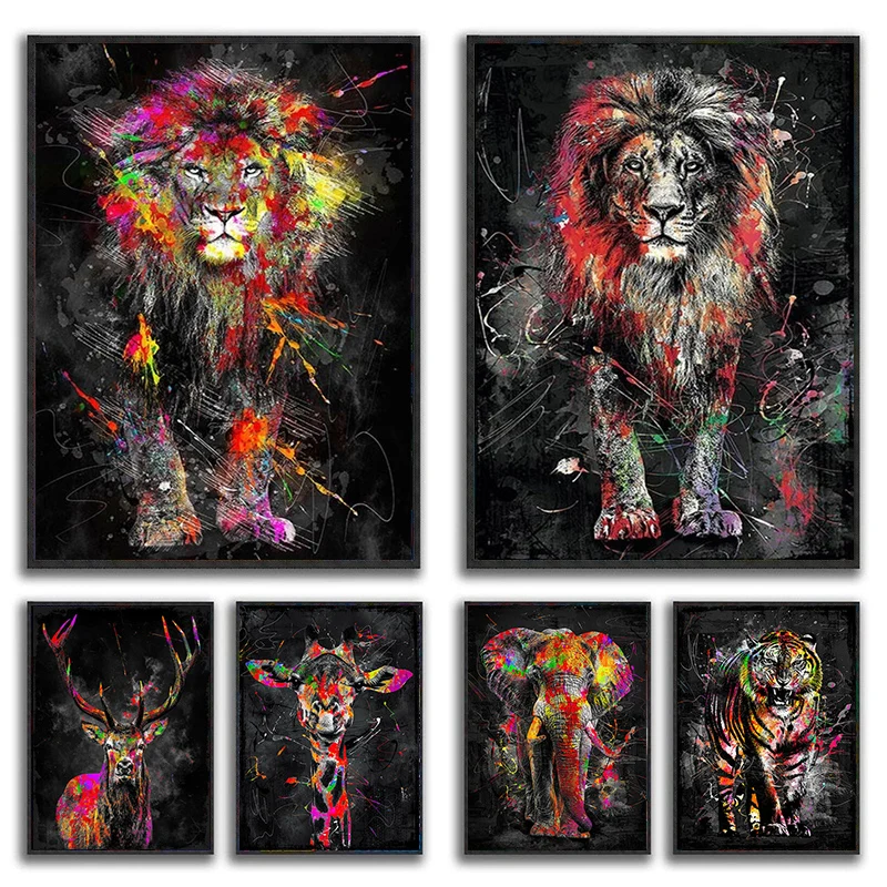 

Abstract Lions Oil Paintings on Canvas Modern Colorful Animals Posters and Prints Wall Art Pictures for Home Decorative No Frame