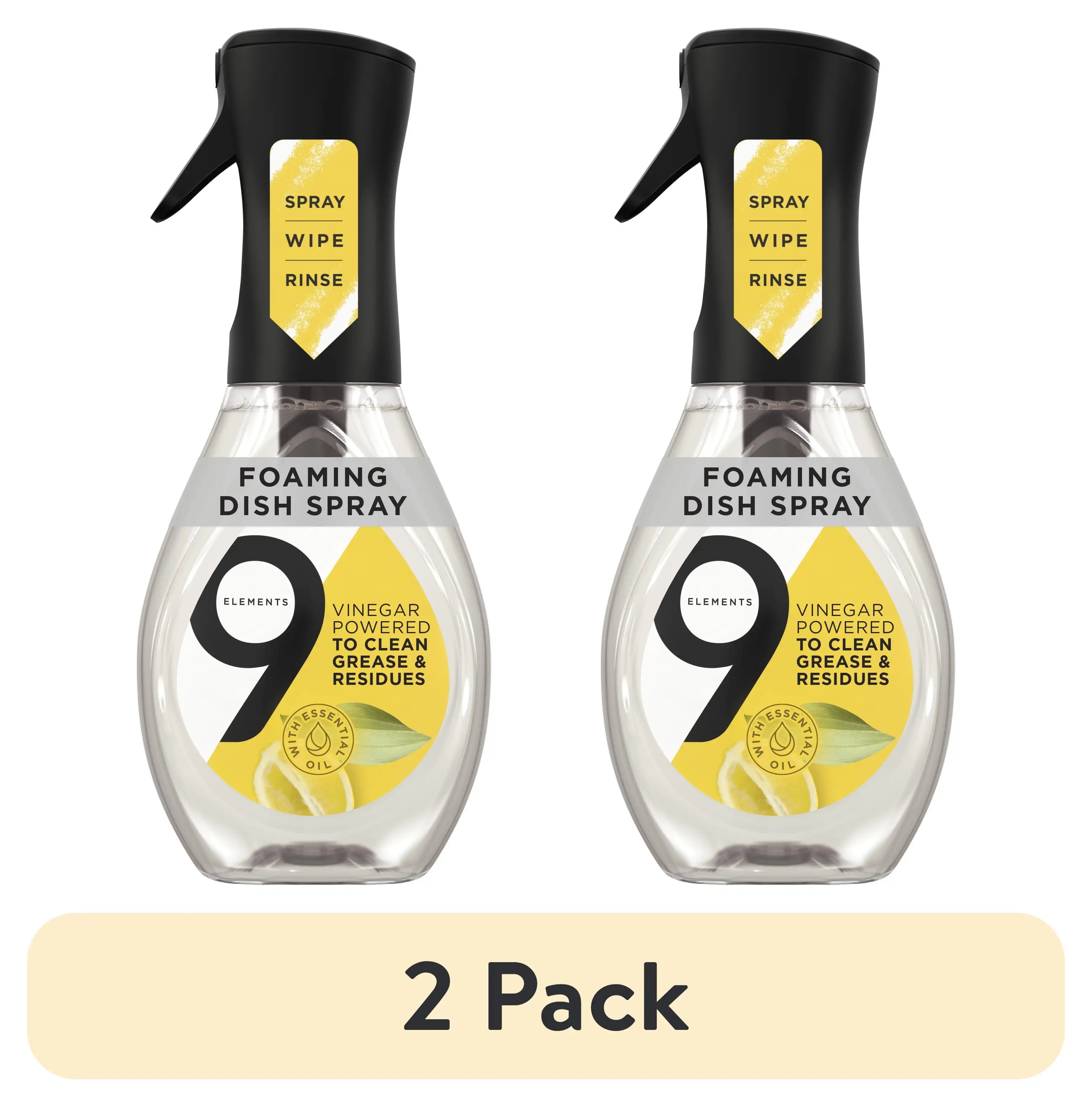 

2 Pack 9 Elements Foaming Dish Spray Dish Soap Lemon Scent 16 Fl Oz Bottle Vinegar Powered Free of Artificial Preservatives