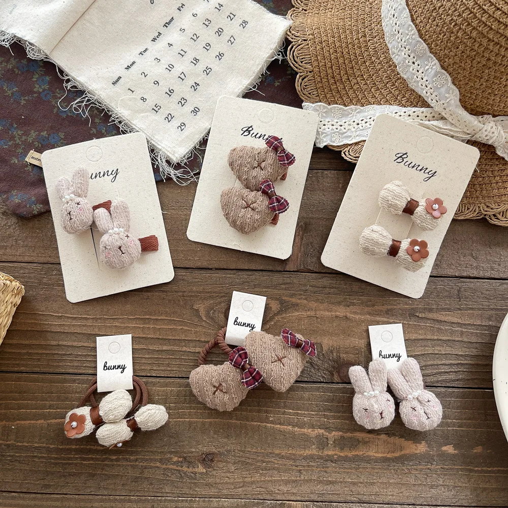 2 szt. Dziecięce dziergane spinki do włosów z kokardką, urocze króliczki, spinki do grzywki, elastyczne gumki do włosów, akcesoria do włosów dla dziewczynek