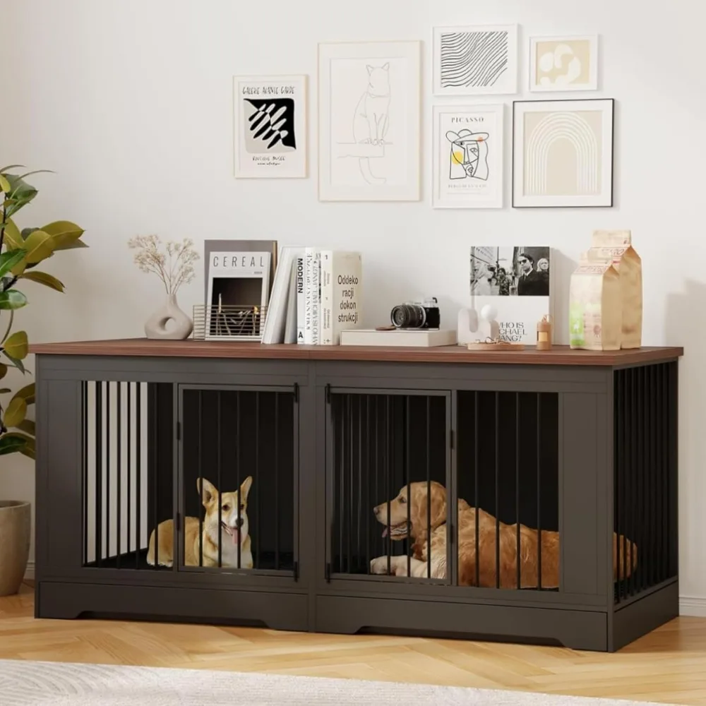 

Furniture Style Dog Crate, Indoor Wooden Large Dog Kennel Furniture, Heavy Duty Decorative Dog Crate Table with Tray and Removab