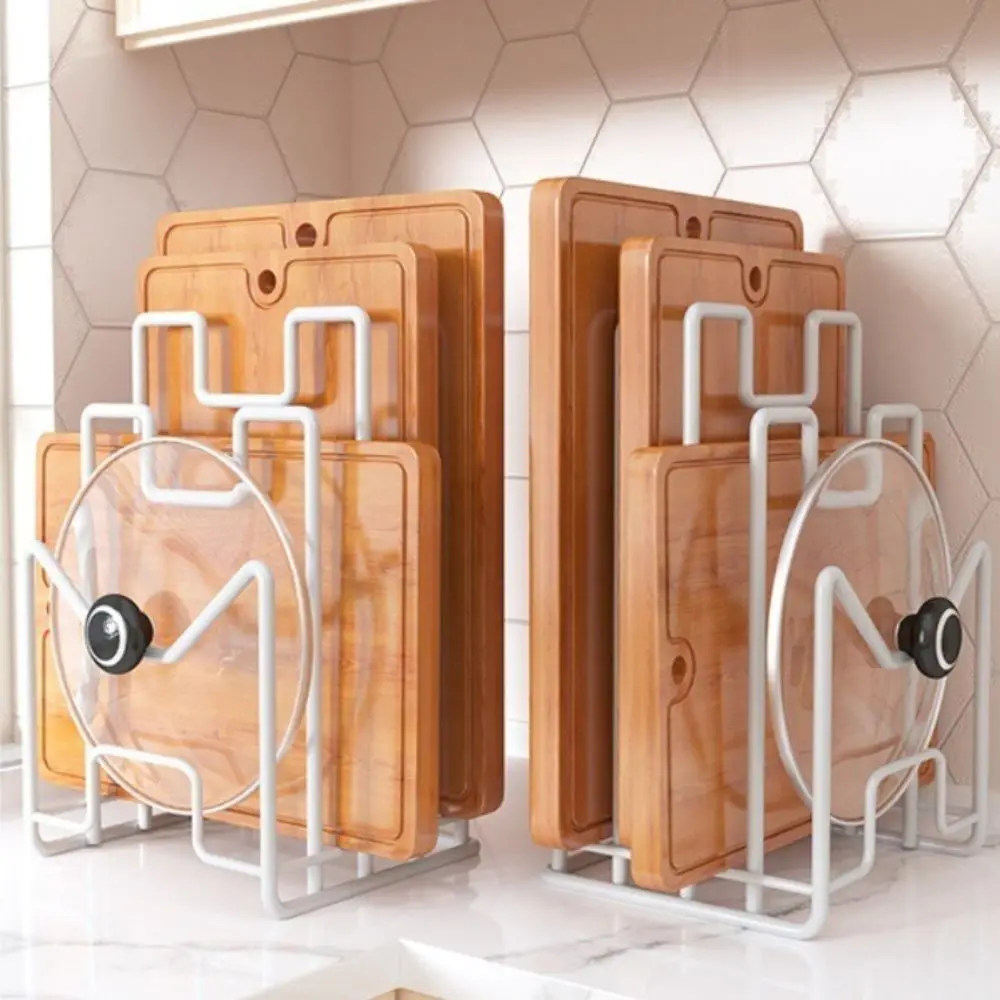 

Multi Layer Cutting Board Holder Iron Art Space Saving Pot Lid Rack Shelf Metal Stand Vertical Chopping Board Organizer Plates