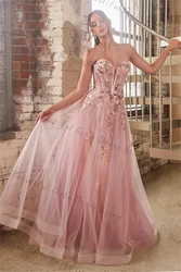 Tulle Sweetheart Lace Appliques Prom Dresses Sparkly Sheer Corset Sleeveless Formal Evening Gown A-line Long Ball Gown for Women