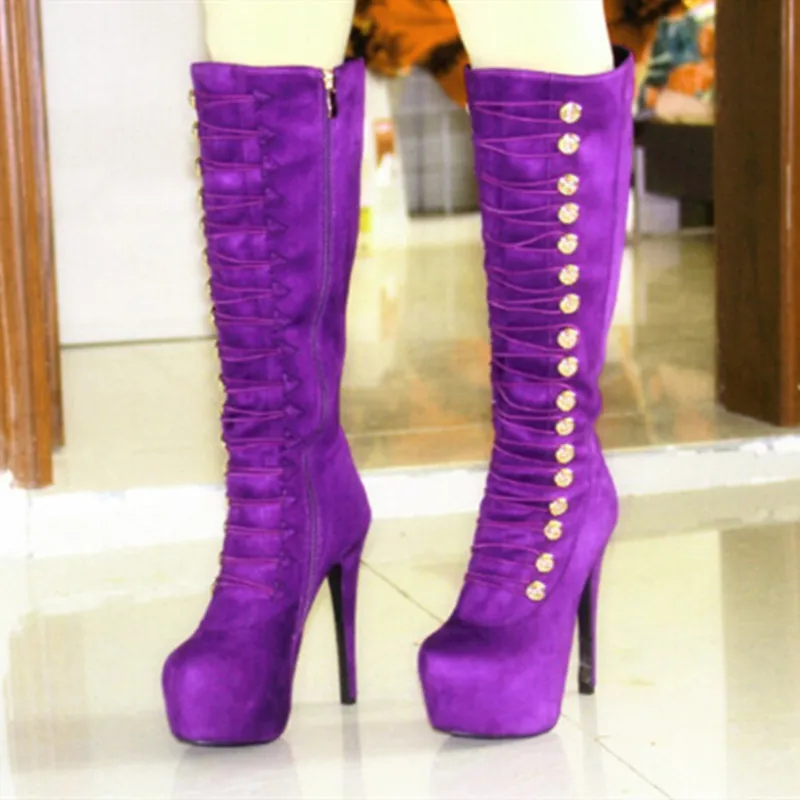 DIZHUANG shoes Fashion women's high heels boots. About 15 cm heel height. Suede . Knee length women's boots. Fashion show shoes.