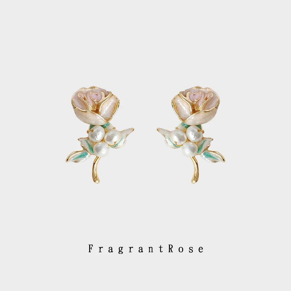 

Freshwater pearl handmade design sense rose 925 silver needle plated 14K earrings earrings for women