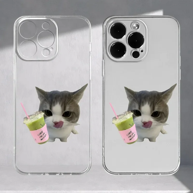 Cute Cat Phone Case For iPhone 17 16 15 11 12 14 13 Pro Max Mini XS XR 7 Plus 17E Air Shockproof Transparent Cover Shell Fundas