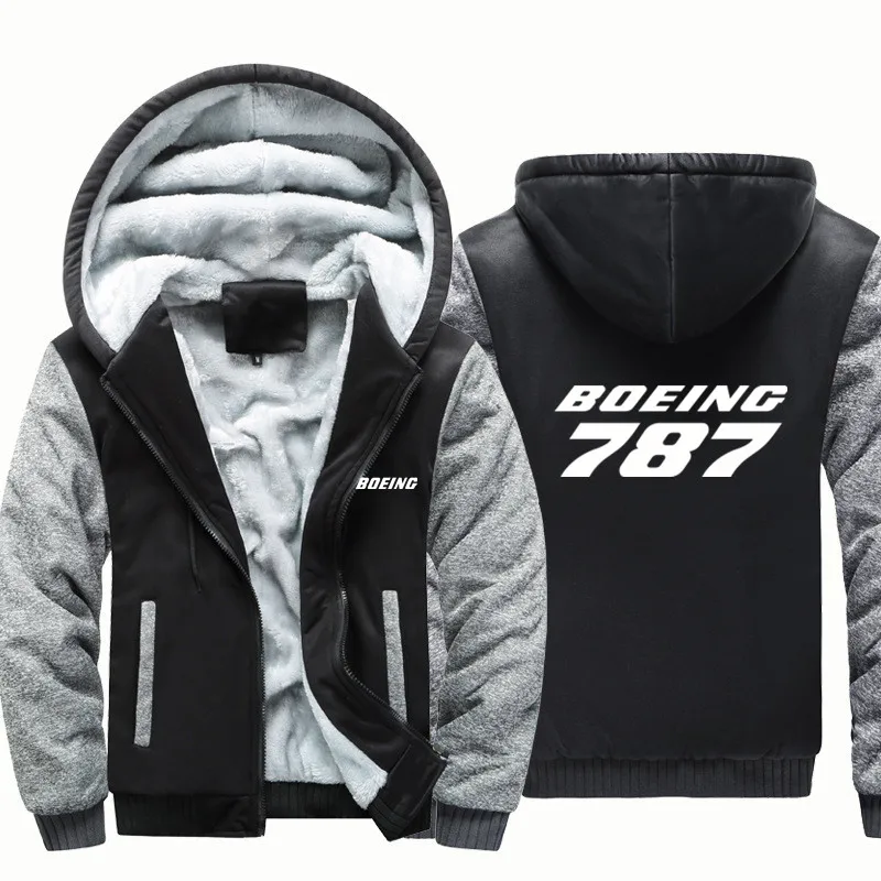 Boeing 787 Aviation Pilots Flight Fleece Warm Wool Men Coat Jackets Autumn Winter Zipper Hooded Thick Hoodies Sweatshirts