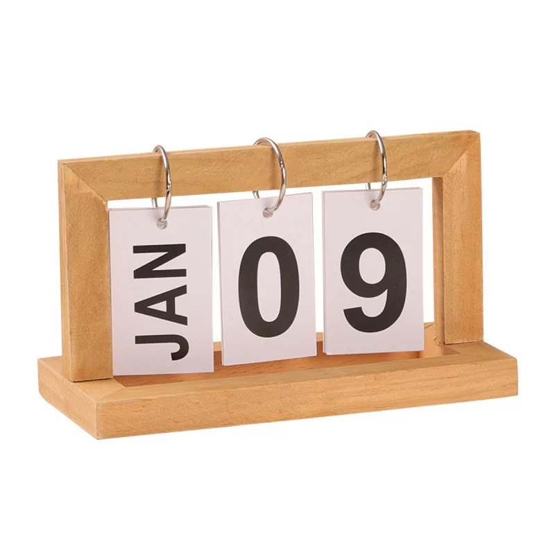 Wooden Flip Calendar Desktop Schedule Ornament Permanent Calendar Office Decoration Perpetual Calendar Desktop Display Planner