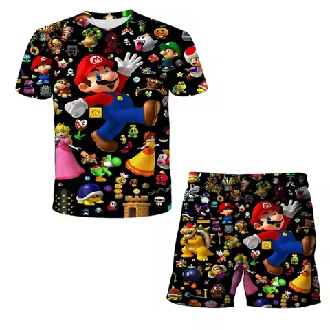 Children's Clothing Super Marios Fashion Summer Girls Clothing Boy Sports T-shirt Shorts Set Children's Casual Sonic Tops Kids