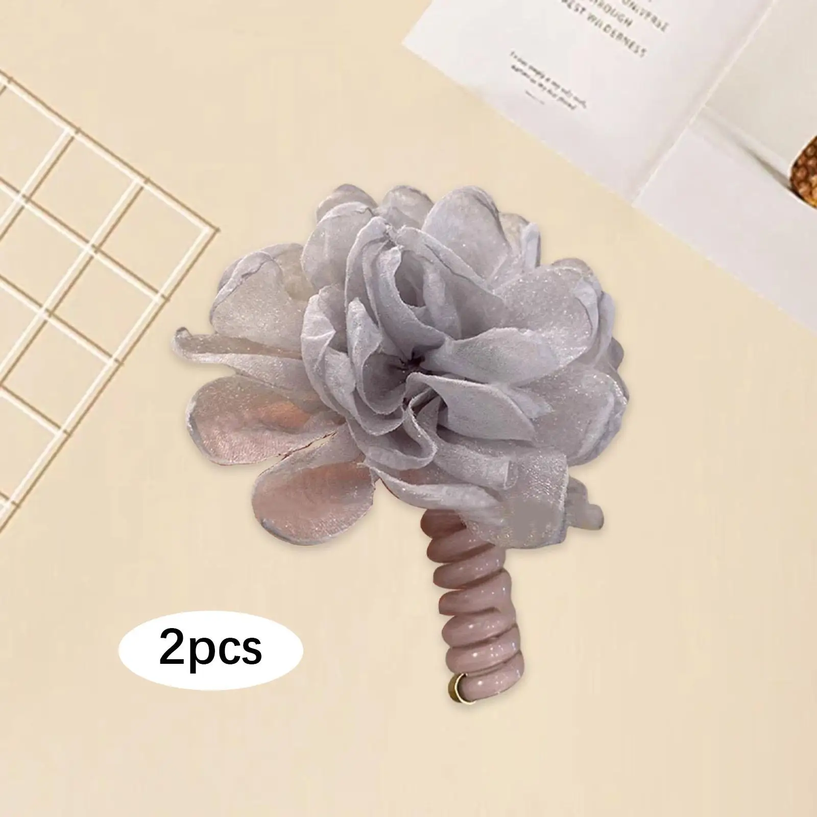 

2Pcs Camellia Hairties Fashion Headband No Damage,Floral Hair Elastics Coil Women Accessories for Club Party Favor Styling Tool