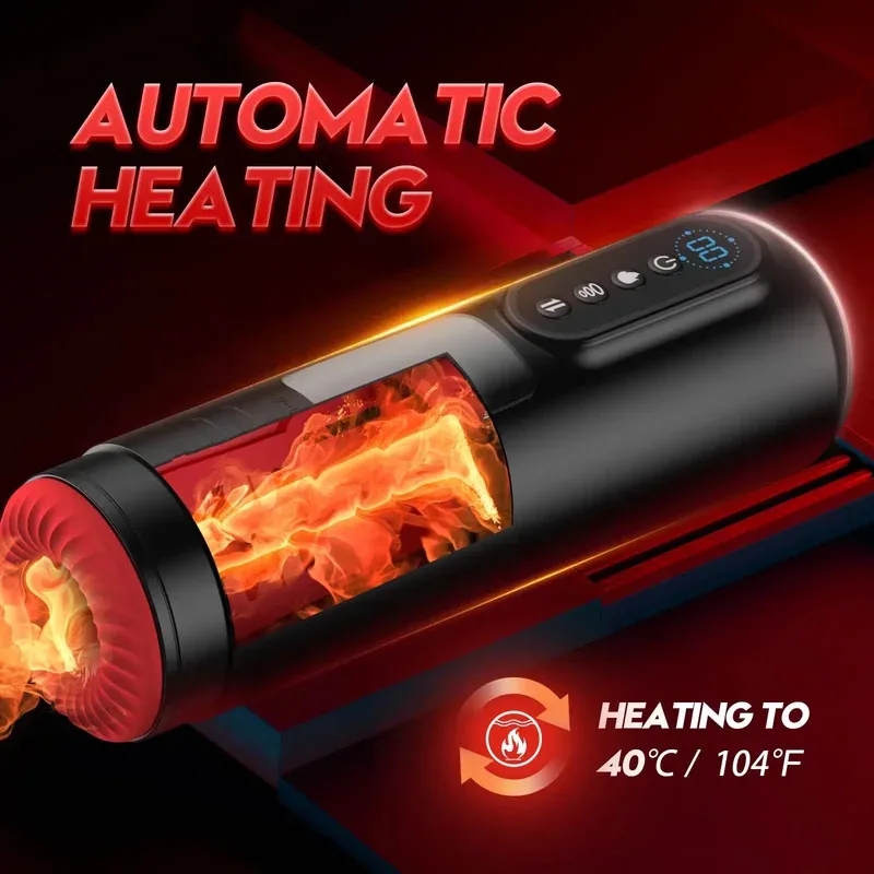 LCD التلقائي مص ذكر الاستمناء مضخة جهاز استمناء 9 Thrusting الاهتزاز اللسان آلة التدفئة كس القضيب الجنس لعب