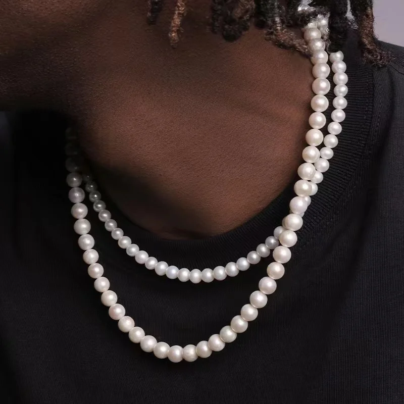 Pearl Necklace Men Simple Handmade Strand Bead Necklace 2022 New Trendy Men Jewelry for Women Girls Wedding Banquet Necklaces