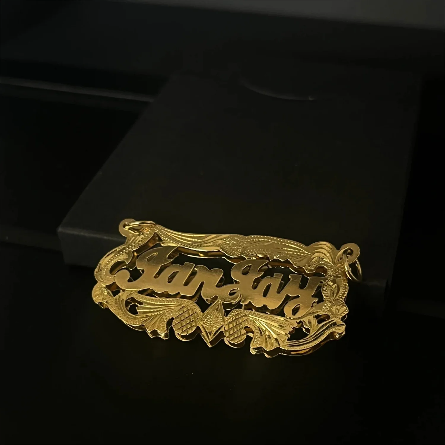 Custom 18K Gold Plated Double Name Plate Personalized HANDMADE Charm Pendant Detailed 3D Effect Illusion Fancy PENDANT Gift