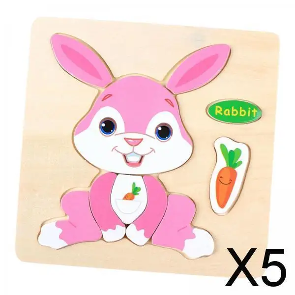 5x Holz Cartoon Kaninchen Puzzles für Baby Geburtstag Reises pielzeug