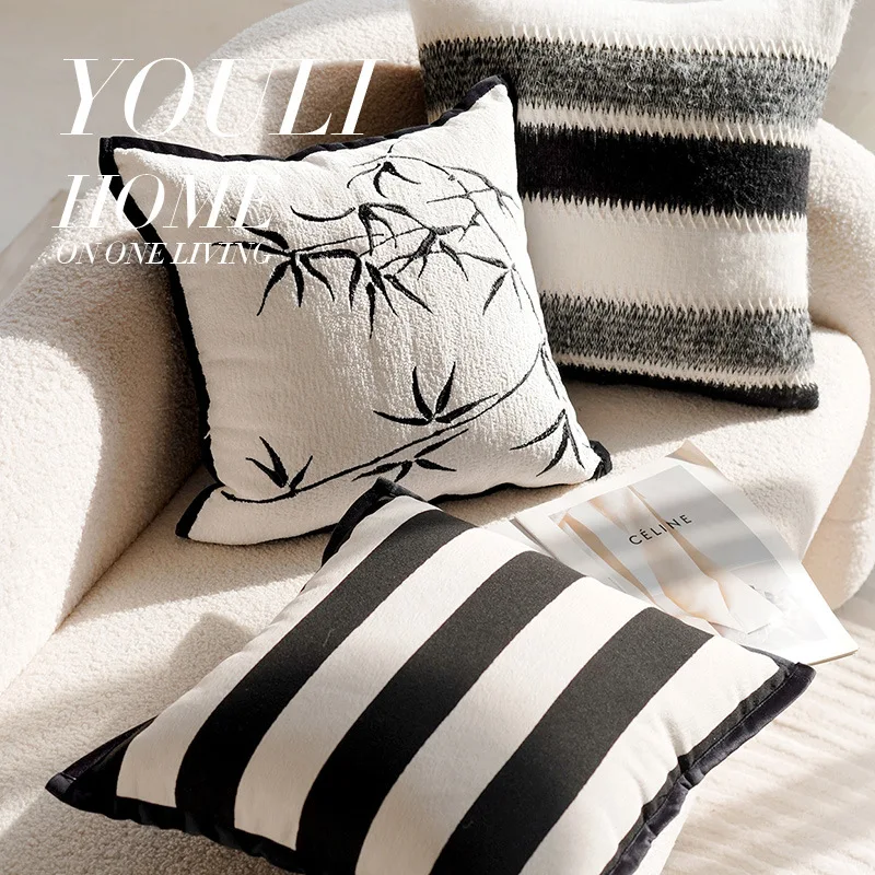 Almohadas minimalistas modernas, sensación de alta gama Tela de cojín, cojín de cama, sofá de sala de estar, funda de almohada, decoración del hogar