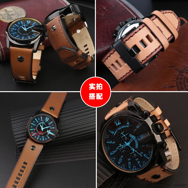 For Diesel watch band DZ7413 DZ4318 DZ4343 DZ4323 DZ4476 vintage Genuine leather Retro brown strap men accessories 24mm 26mm 28m