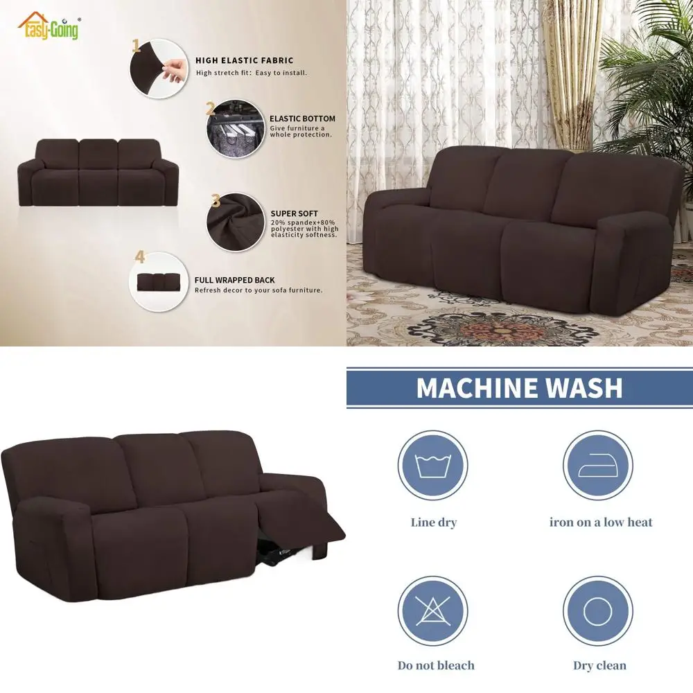 

Эластичный чехол для секционного дивана-реклайнера, моющийся чехол на 3-местный диван с эластичной вставкой для детей и домашних животных (диван-реклайнер, шоколадный)