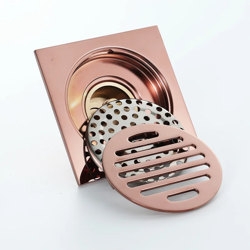 Brass Square Shower Floor Drain Matte Black Rose Gold Brushed Gold Brushed Nickel Toilet Sewer Anti-Odor Waste Anti-Insect Cover