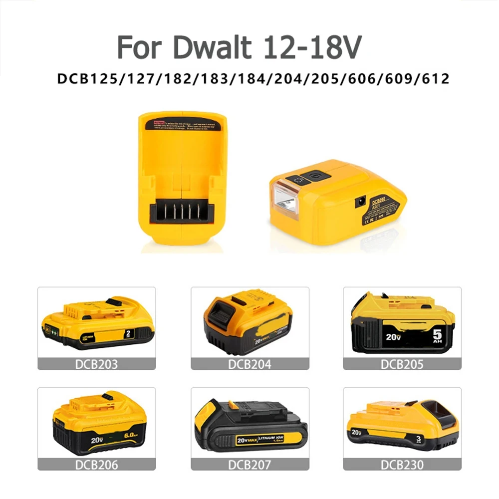 Battery adapter DCB090 for Dwalt 18V 20V external battery with Dual USB Type-C DC Original Replacement LED Work light