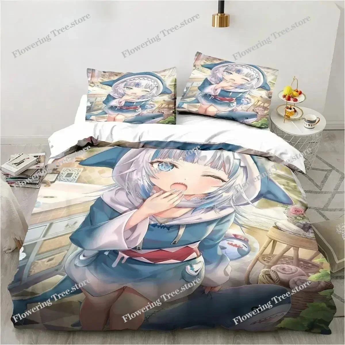 

Kawaii Gawr Gura Cute Girl My Angle King Twin Double Child Bedding Set Microfiber or Polyester 3D Print Anime Duvet Cover Set029