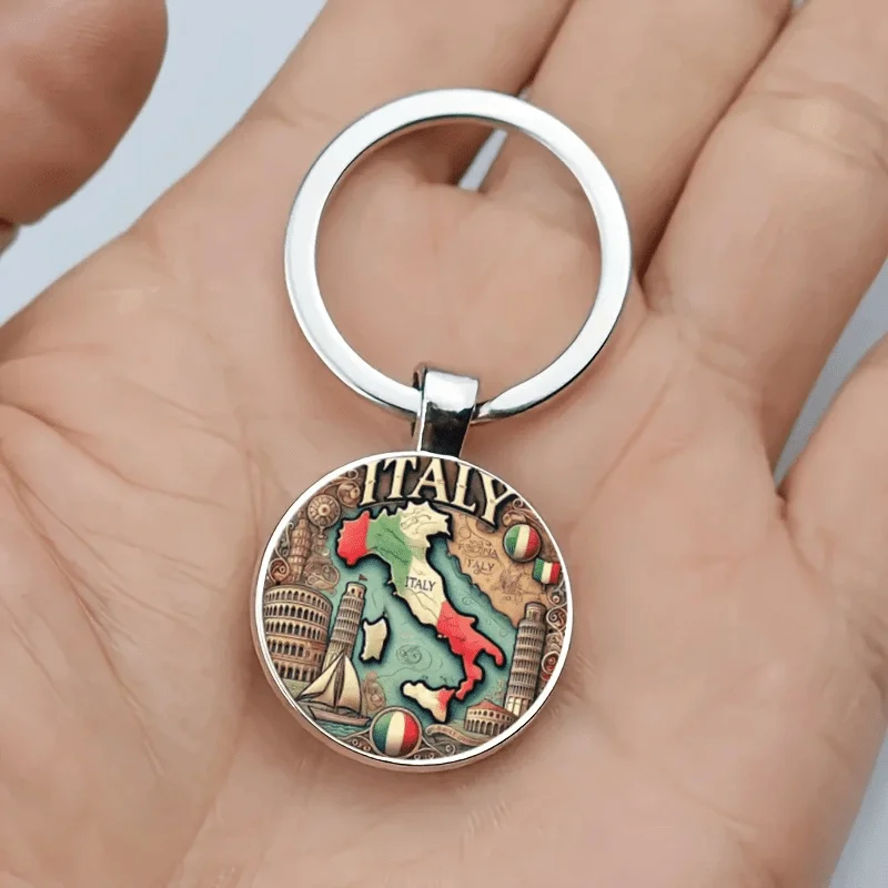 2D Flat Italy Map Metal Keychain, Durable Iron Zinc Alloy Colorful Design, Italian Culture Scenic Gift for Birthday Christmas