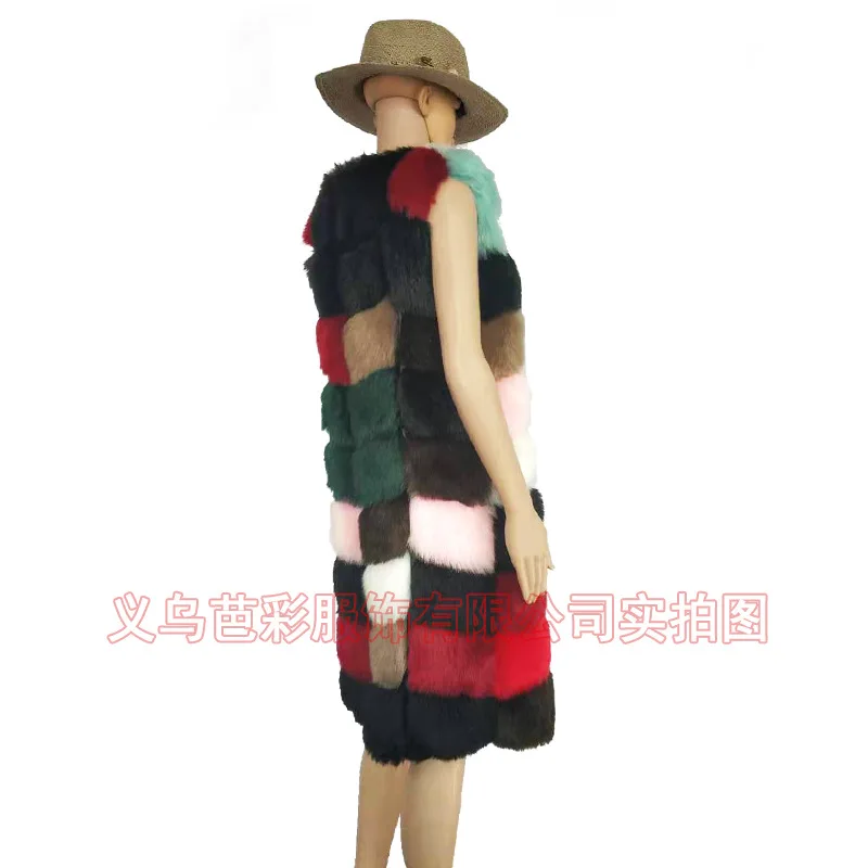 2021 Autumn and Winter European and American Foreign Trade Multi-color Splicing Fur Vest Female, Warm Mink Fur Vest