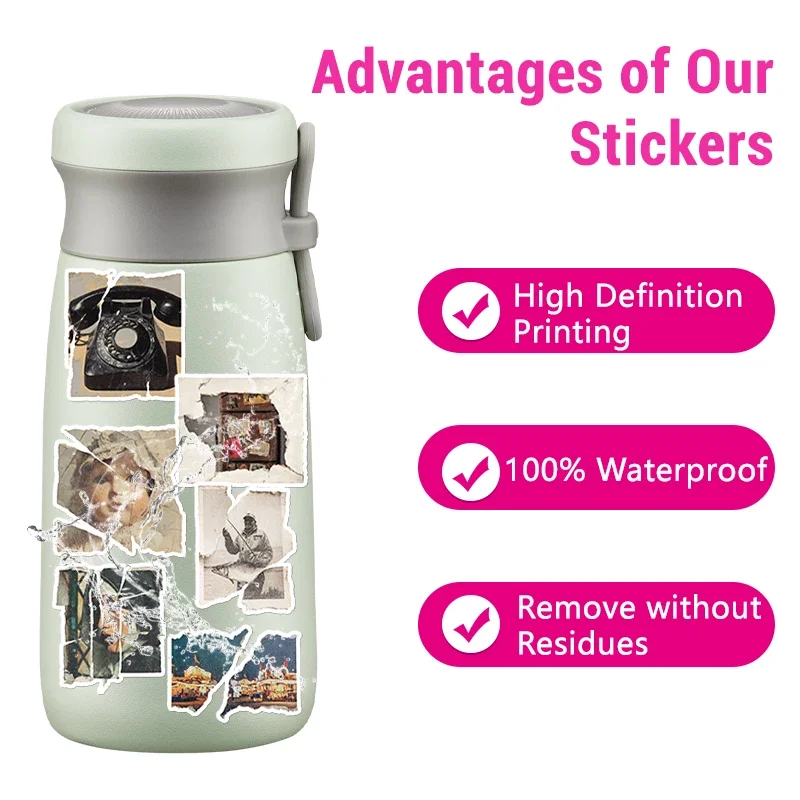 50PCS Retro Tear Photo Graffiti Stickers Nostalgia Harajuku Aesthetic Waterproof Vinyl Decals for Decorative Arts
