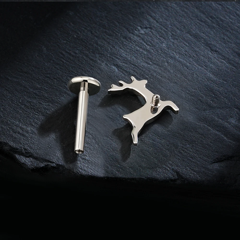 Right Grand ASTM F136 Titanium Christmas Flat Back Earring 16G Tiny Deer Helix Stud Cartilage Tragus Labret Stud Animal Piercing Jewelry
