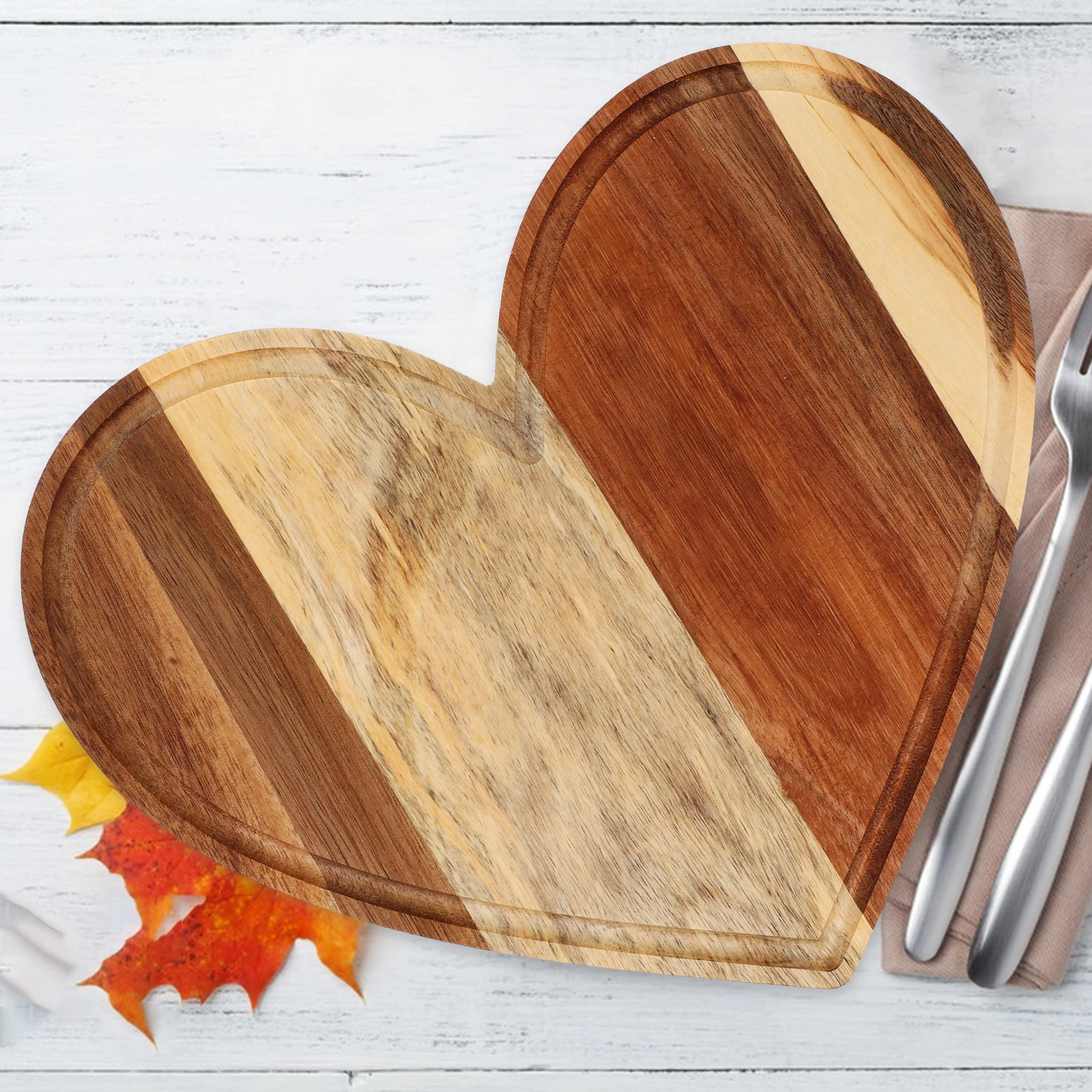 

3 Pcs Chopping Board and Dish Cheese Serving Tray Love Heart Plates Wood Dessert Holder