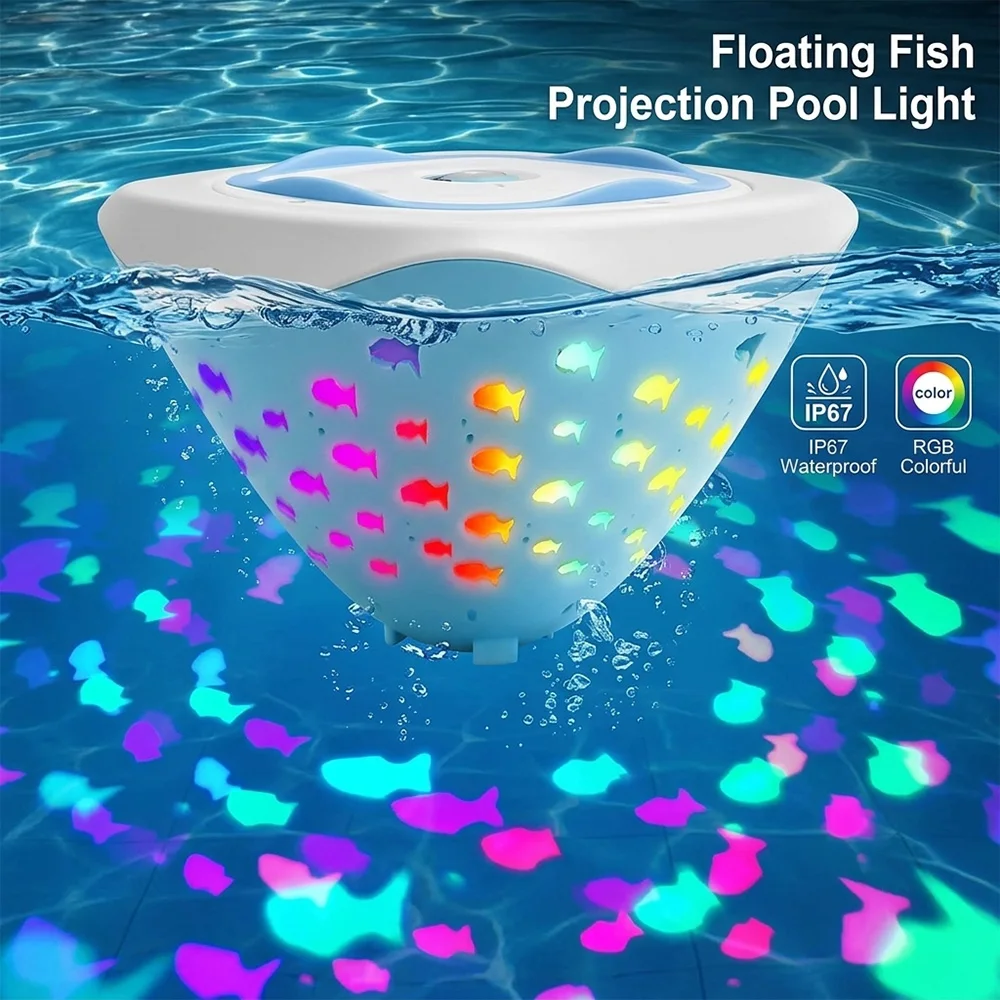 Floating Pool Lights, Waterproof LED Underwater Disco Lights, Colorful Fish-Shaped Projector—for Tubs, Pools, and Home Ambiance