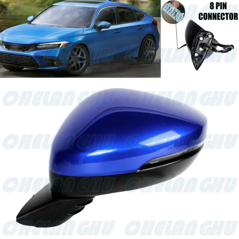 

For Honda US Version Civic 2022 2023 Left Side 8 Pins Blue Painted Blind Spot Power Adjust Power Fold Turn Lamp Mirror Assembly