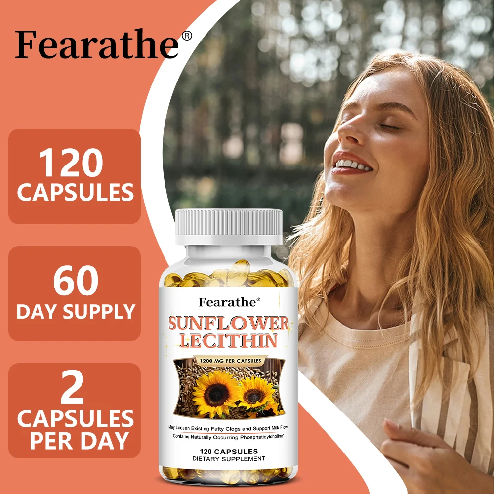 Sunflower Lecithin Capsules, Natural Phospholipid Supplement, Support Cardiovascular, Liver, Brain & Breast Wellness, Non-GMO